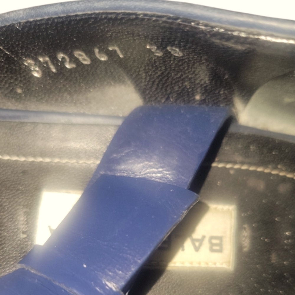 Balenciaga Paris Women's Silver Studs Navy T-strap Buckle Fastener Sandals Sz 38 - Picture 10 of 10